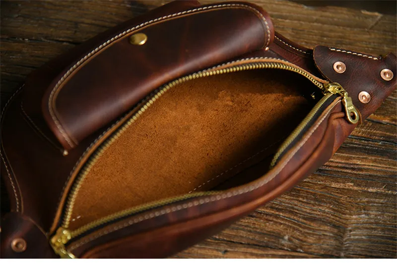 Fashion vintage high quality crazy horse cowhide men's small chest bag daily outdoor sports genuine leather teens crossbody bag