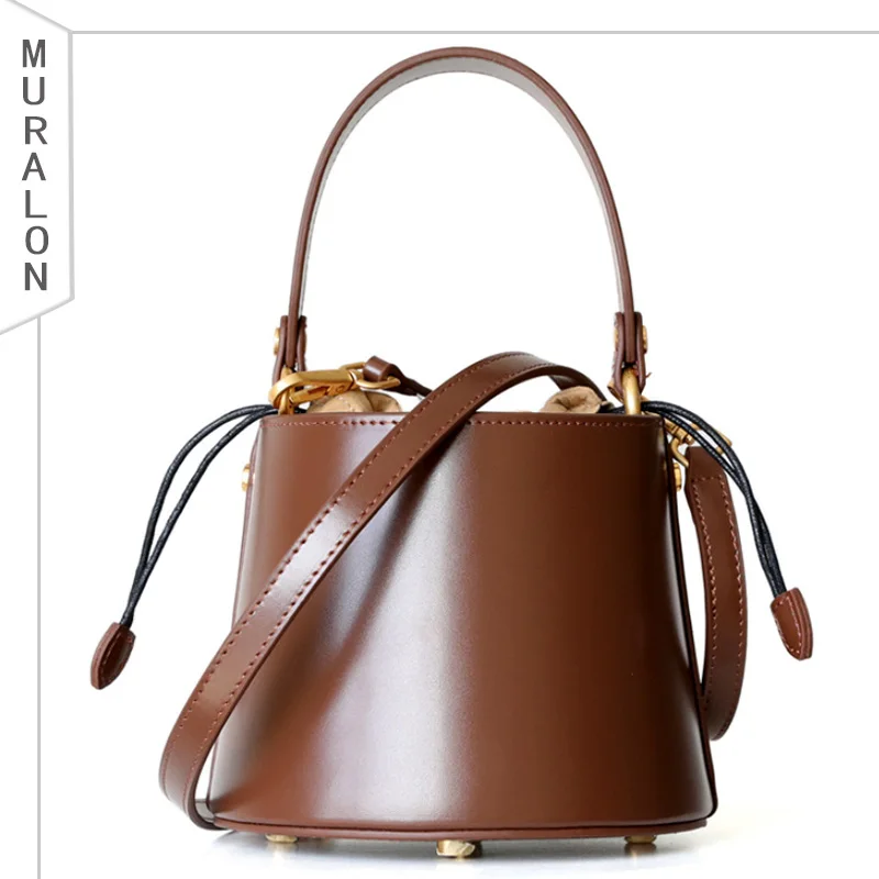 Luxury Cylindrical Bucket Bag Cute Bunny Ears Drawstring Quality Genuine Leather Shoulder Messenger Bag Women's Designer Handbag