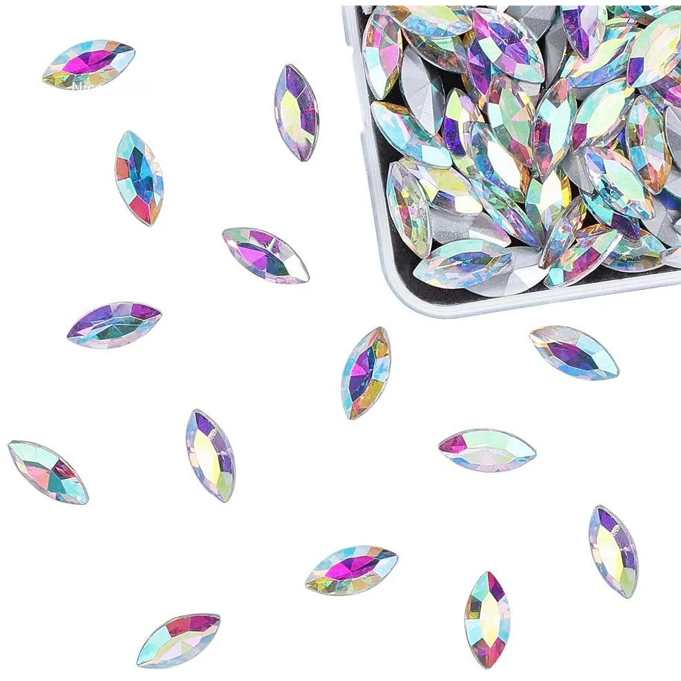 

100pcs Glass Point Back Rhinestone Cabochons 15x7mm Horse Eye Faceted Resin Rhinestone Gems for Jewelry Making Decoration