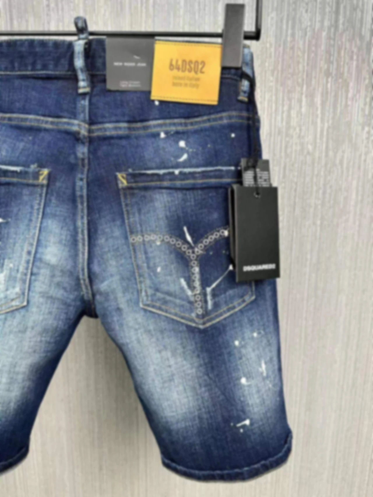2022 Summer New Denim Shorts Men's Hole Patch Letter Speckle Print Slim Fit D2 Jeans