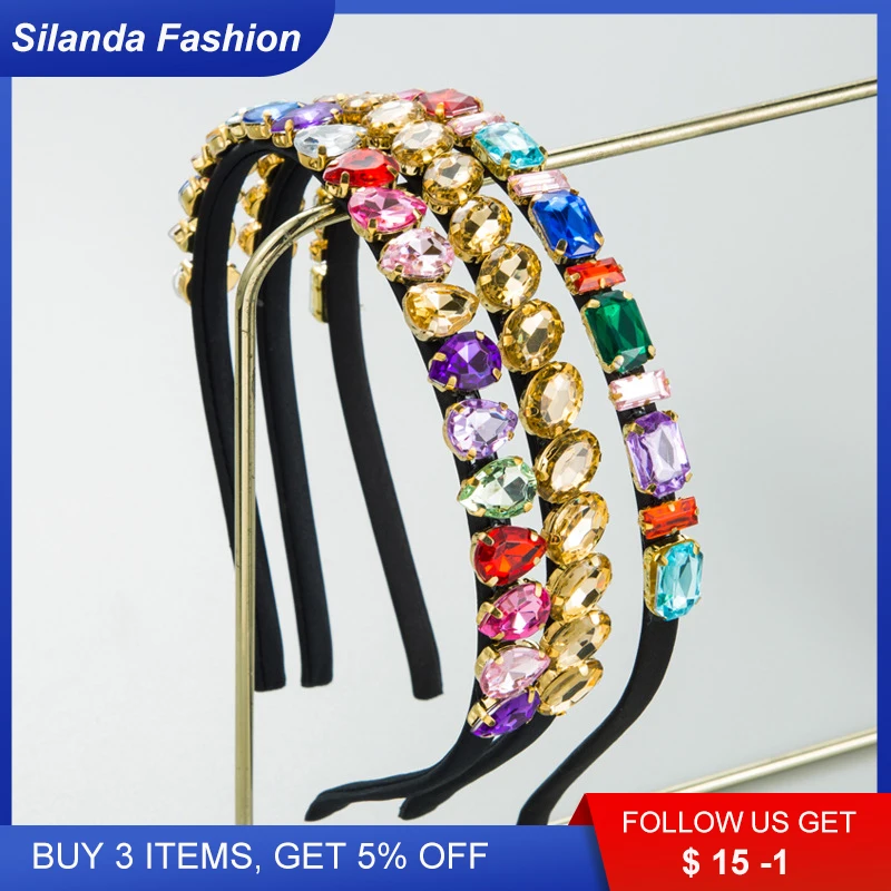 

Silanda Fashion Thin Edge Headband Korean Sparkling Geometry Rhinestone Inlaid Hair Band Lovely Hand-made Party Gift Headwear