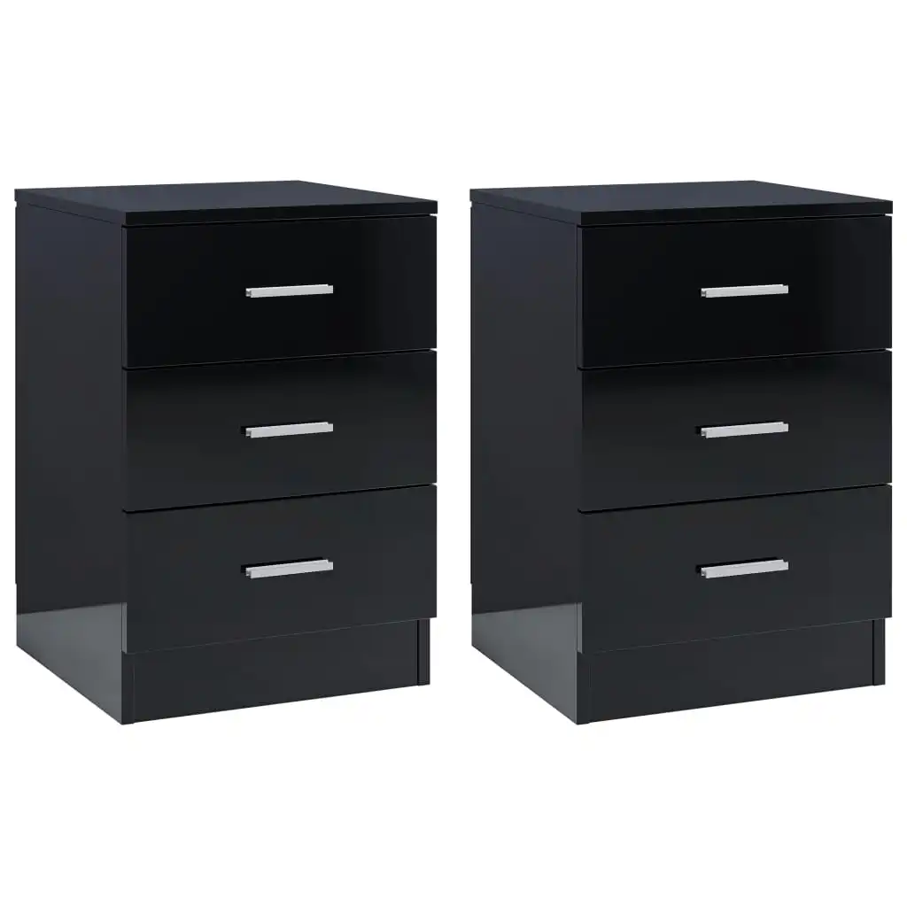 

2 pcs Bedside Cabinet, Chipboard Nightstands, Side Table, Bedrooms Furniture High Gloss Black 38x35x56 cm