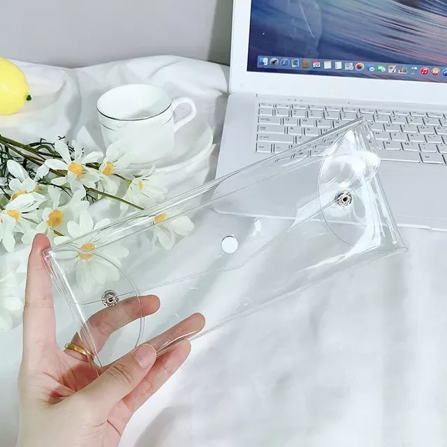 

Transparent PVC Pencil Bag File Folder Stationary Holder Pouch Office Organizer Accessories Cosmetic Bag Office Supplies