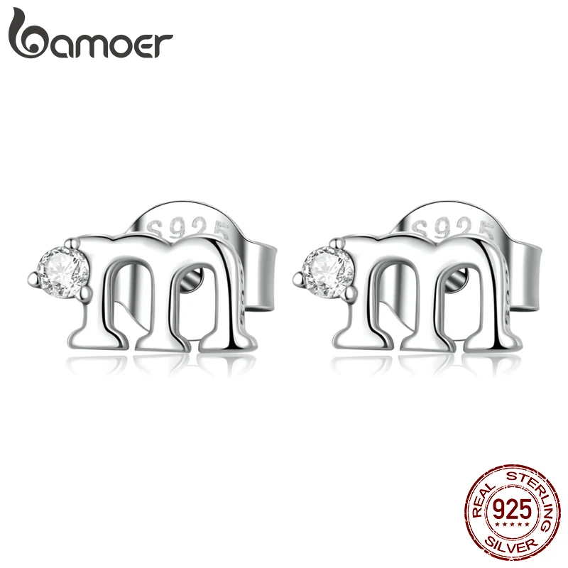 

Bamoer 925 Sterling Silver Letter-M Stud Earrings for Women Clear Zirconium Fine Jewelry Making Fashion Alphabet Earrings Gift