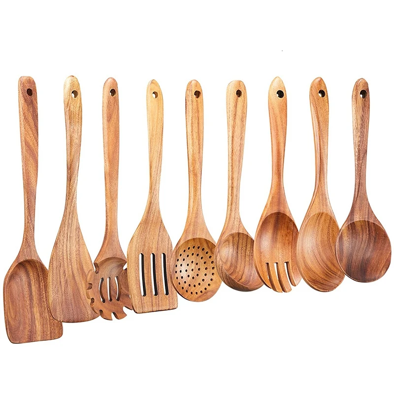 

New 9 Pcs Wooden Spoons for Cooking,Wooden Kitchen Utensil for Nonstick Cookware,Wooden Spatula,Wooden Spoons,Kitchen Tools