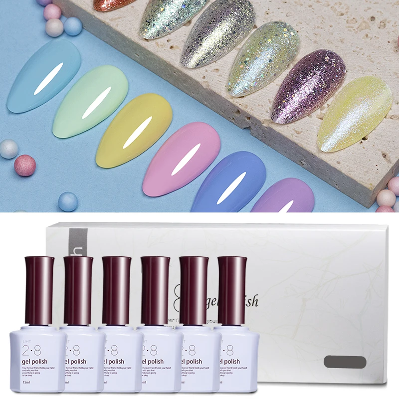 Color Gel Nail Polish Set 6PCS 15ML Semi Permanent Nail Polish Kit Glitter Nail Art Gel Hybrid Varnishes All For Manicure images - 6