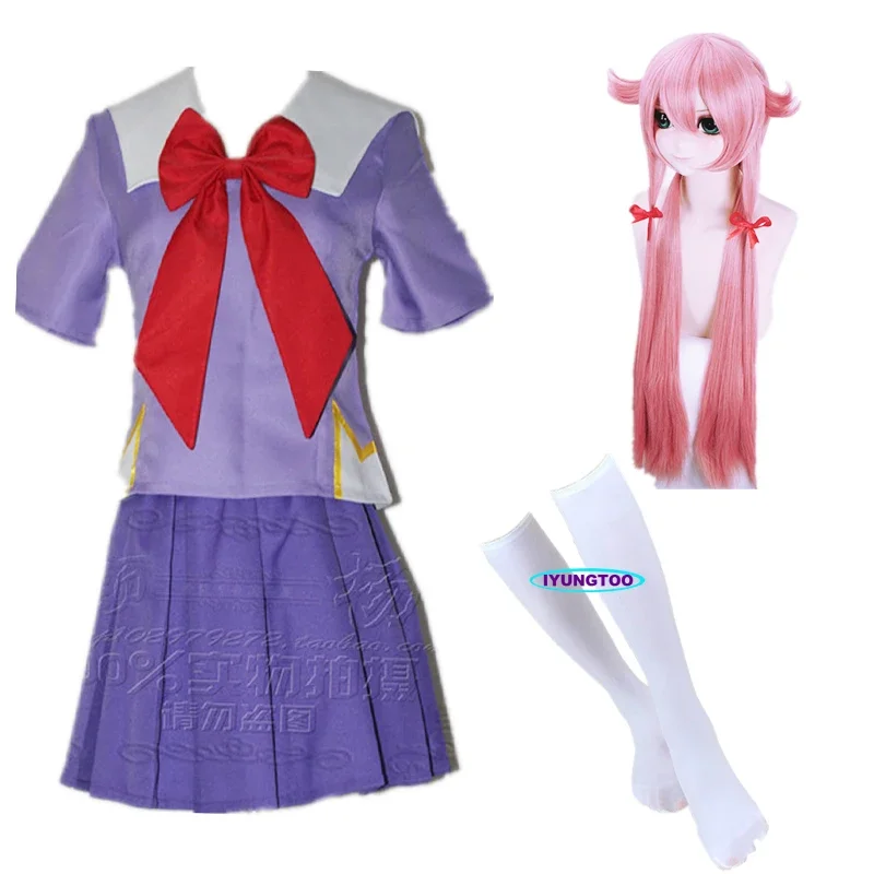 Дневник будущего Gasai Yuno Mirai Nikki Школьная форма Косплей Костюм Парик