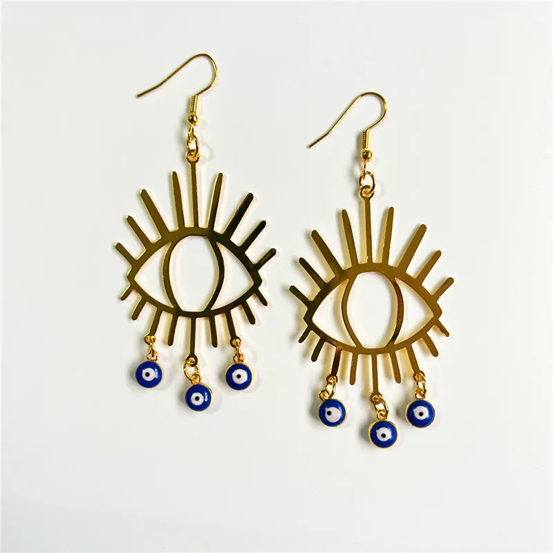 

Brass Evil Eye Earrings, Blue Evil Eye Statement Drop Earrings, Punk Vintage Jewelry Gifts for Women, Festive Jewelry