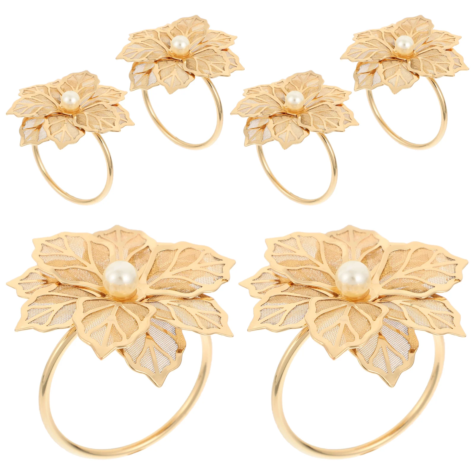 

Napkin Rings Flower Pearl Ring Holder Party Wedding Holders Napkins Buckle Floral Serviette Metal Table Dinner Decor Alloy