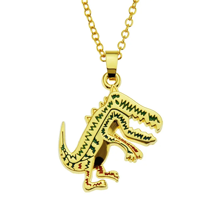 

European and American Men and women hip hop street club popular necklace cool color painting oil dinosaur pendant necklace