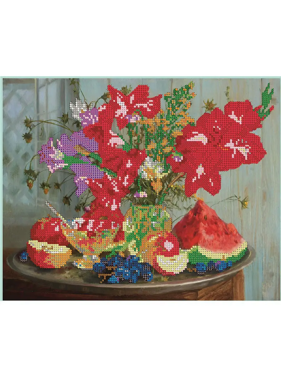 Схема (без бисера)Светлица на ткани для вышивания бисером картина Натюрморт 30,9х25см