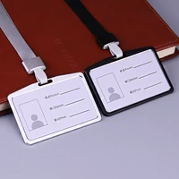 metal badge holder id name tag cover company factory office work card holder for staff employees bus card sleeve with lanyard