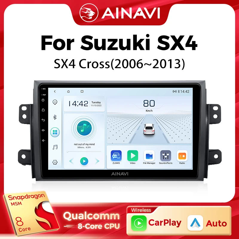 Фото Автомобильный мультимедийный плеер Ainavi для Suzuki SX4 Cross 2006-2013 для Fiat Sedici, беспроводной Carplay Android Auto 4G Wi-Fi 2din №1