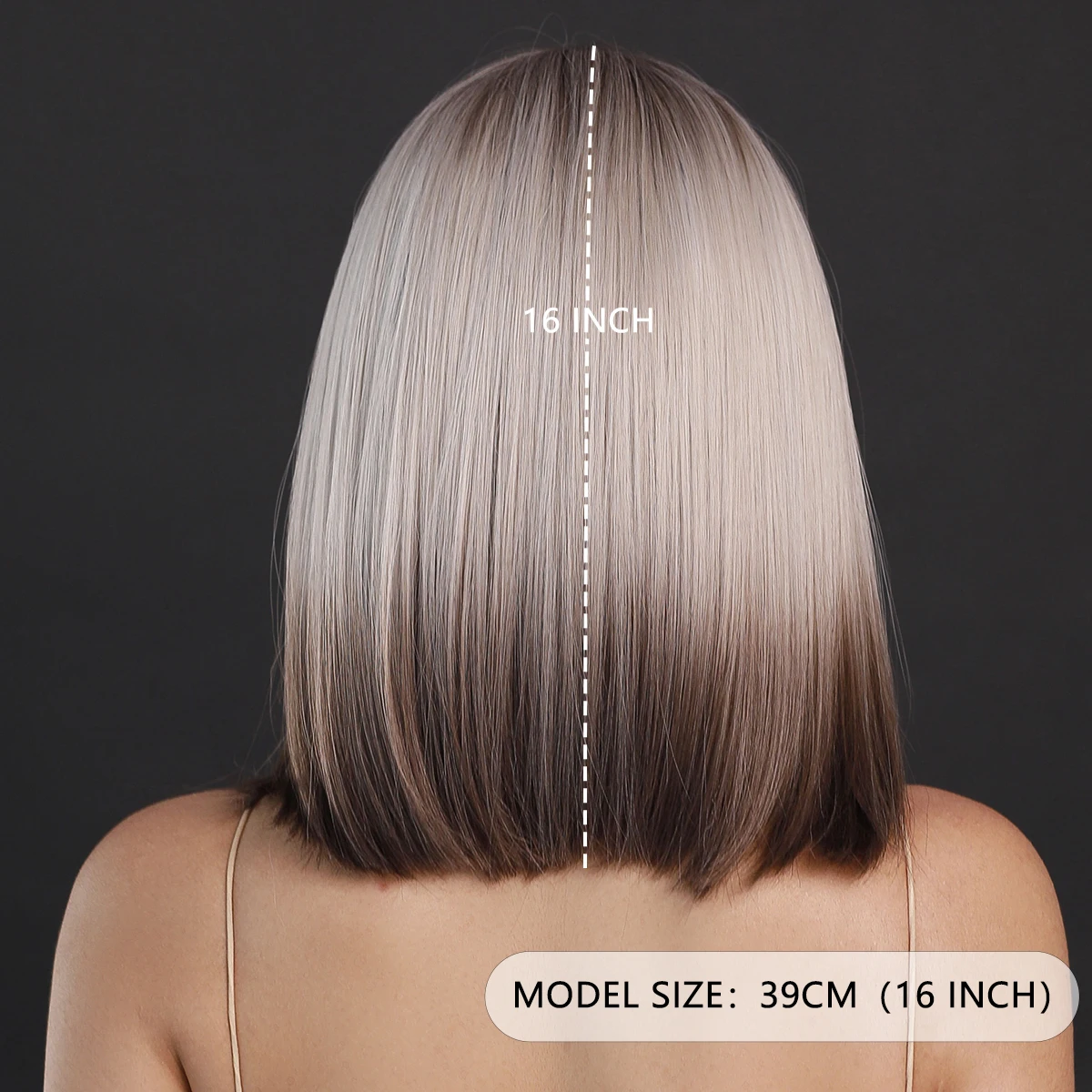 Короткий прямой T-образный парик на сетке с эффектом омбре коричневый темными