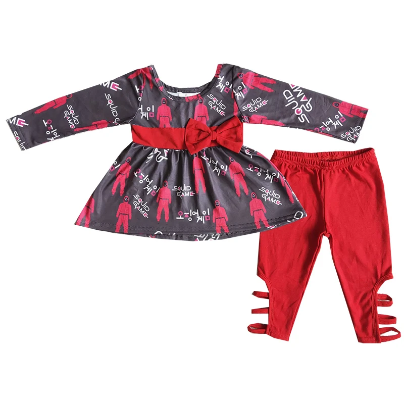 

Новинка, детская одежда, желтый топ с расклешенными длинными рукавами и брюки-колокол с принтом кактуса, наряды с короткими рукавами, компле...