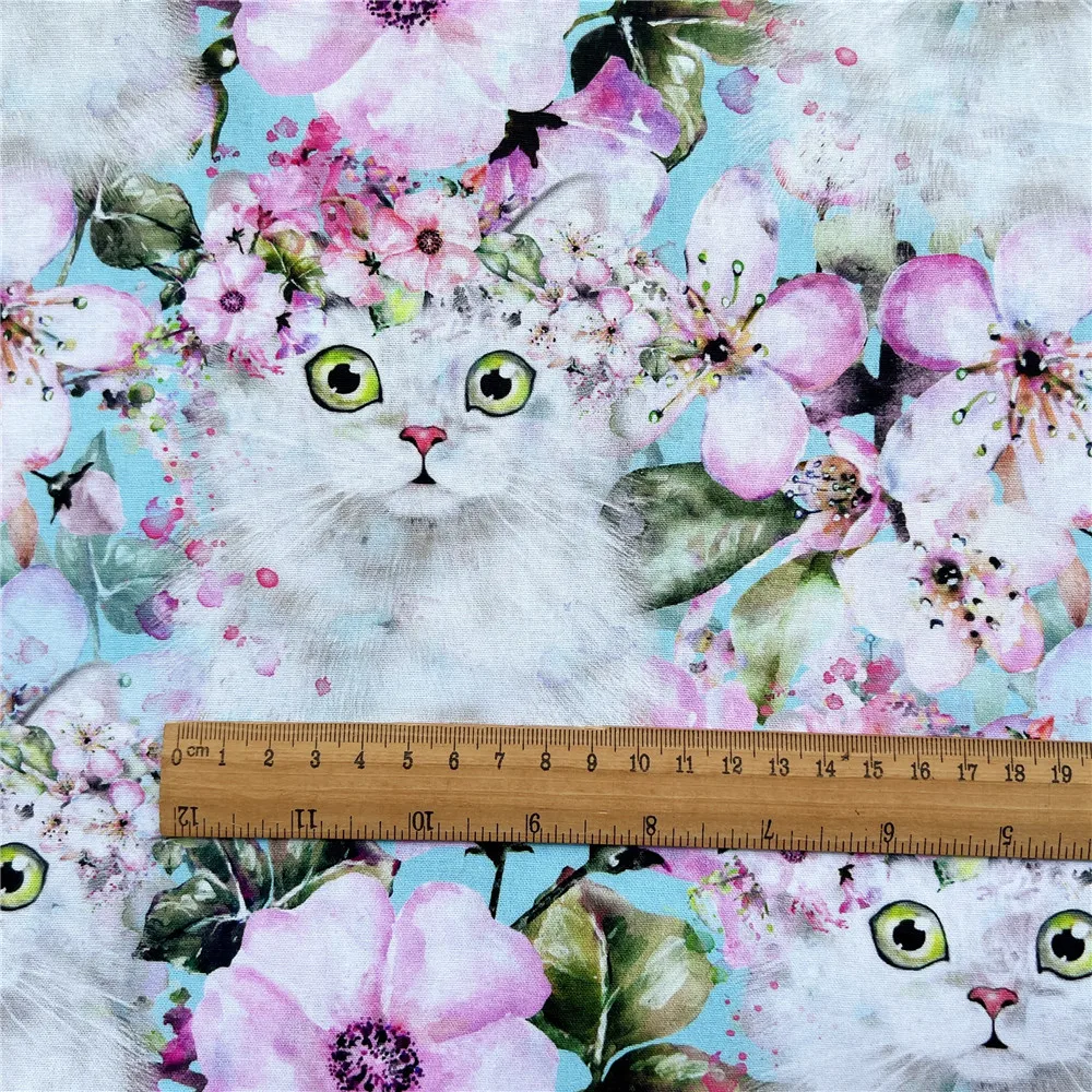 Винтажная Лоскутная Ткань с принтом розового цветка белого кота швейные ткани