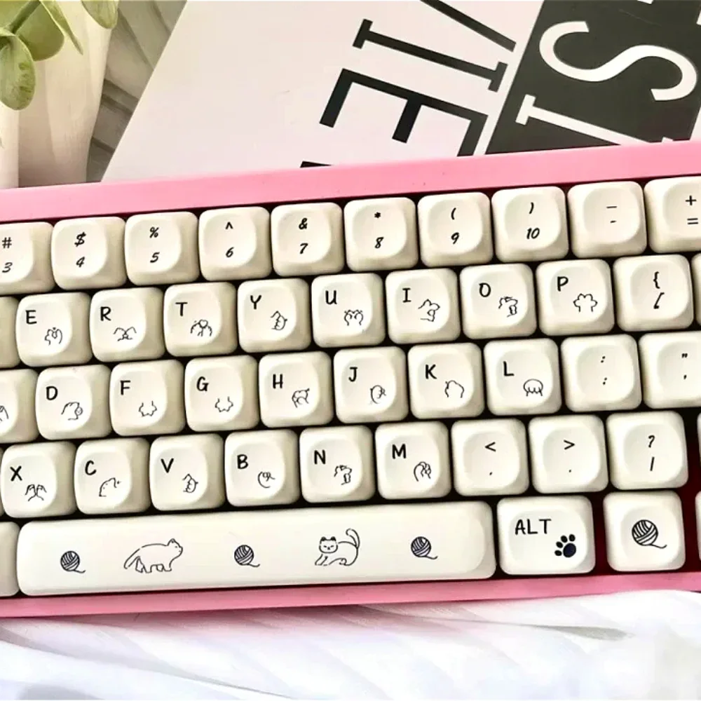 Молочно-белый набор клавиатур PBT MOA 127 клавиш Kitten милый для Cherry Gateron MX