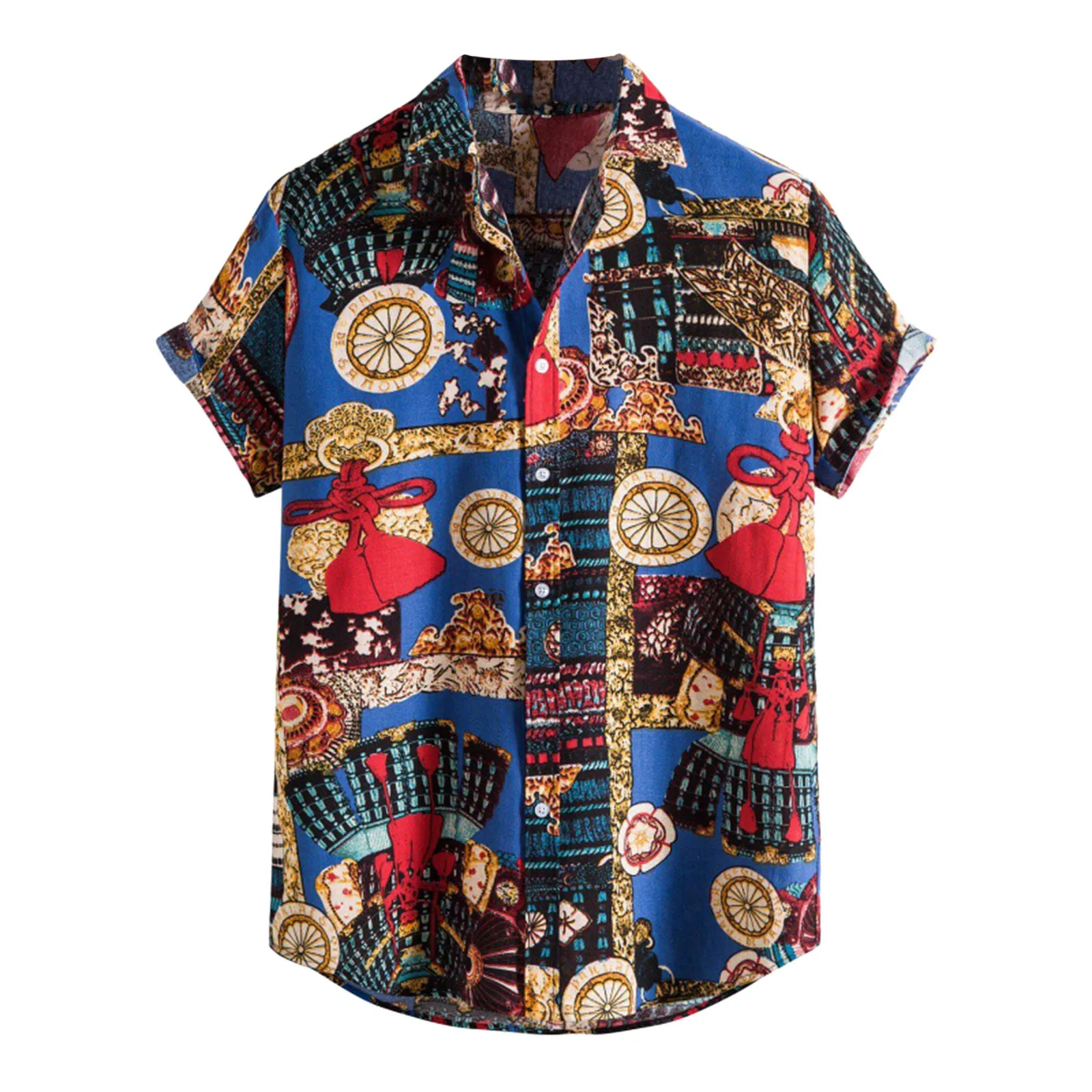 

Blue Romper Men Summer Printed Top Shirt Collar Cotton And Linen Fashion Top Casual Loose Short Blue Romper Button down Pajama