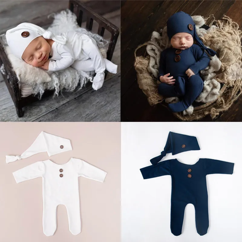 ❤️Newborn Photography Clothing Hat+Jumpsuit 2Pcs/set Baby Photo Props Accessories Studio Infant Shoot Clothes Outfits Fotografia