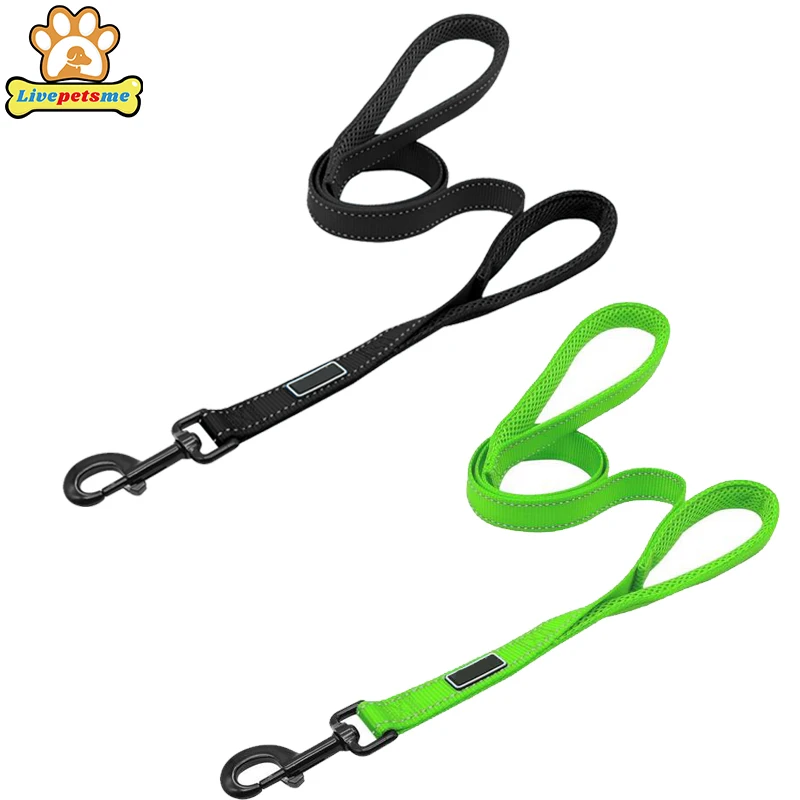 4ft Nylon Dog Leash with Two Handles Reflective Pets Walking Leashes Black Green Pet Training Leads For Medium Large Dogs