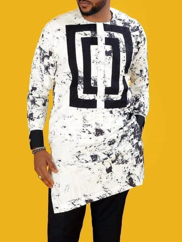 Ramadan Eid Muslim Fashion Men's Printed Casual Suit Arabic Shirt  European Clothing Camisas Estilo Europeo Pars Hombre Sets