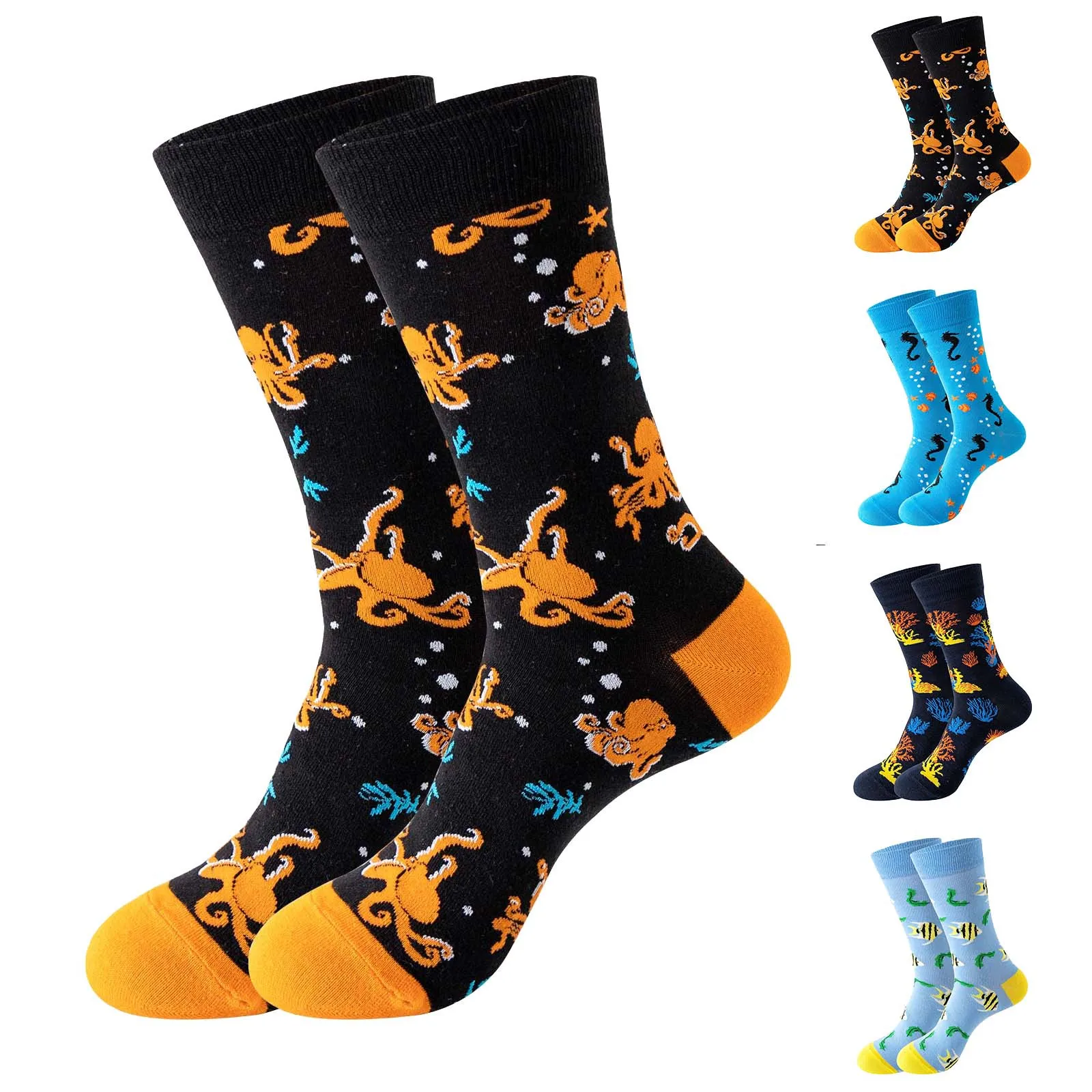 

Счастливые мужские носки женские новые Мультяшные носки из чесаного хлопка забавные мужские носки с принтом серий океан толстые длинные но...