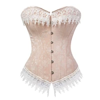 beige sexy vintage corset lace up burlesque corsets bustiers overbust waist trainer embroidery
