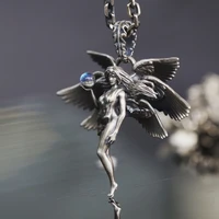 moon goddess pendant necklace silver plated six winged angel crystal chain necklace for men women party jewelry accessories