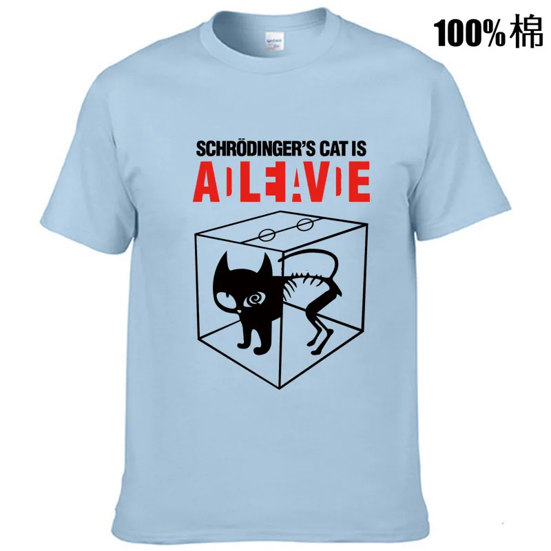 100% хлопок повседневная мужская футболка с принтом кота Schrodingers летняя короткими