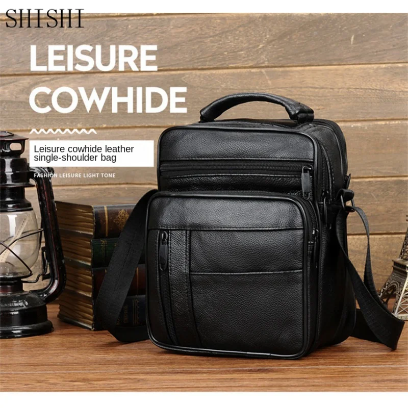 New Men's Soft Leather Shoulder Messenger Bag Business Crossbody Bag Casual Male Hand Tote Bag High Quality Small Travel Bag
