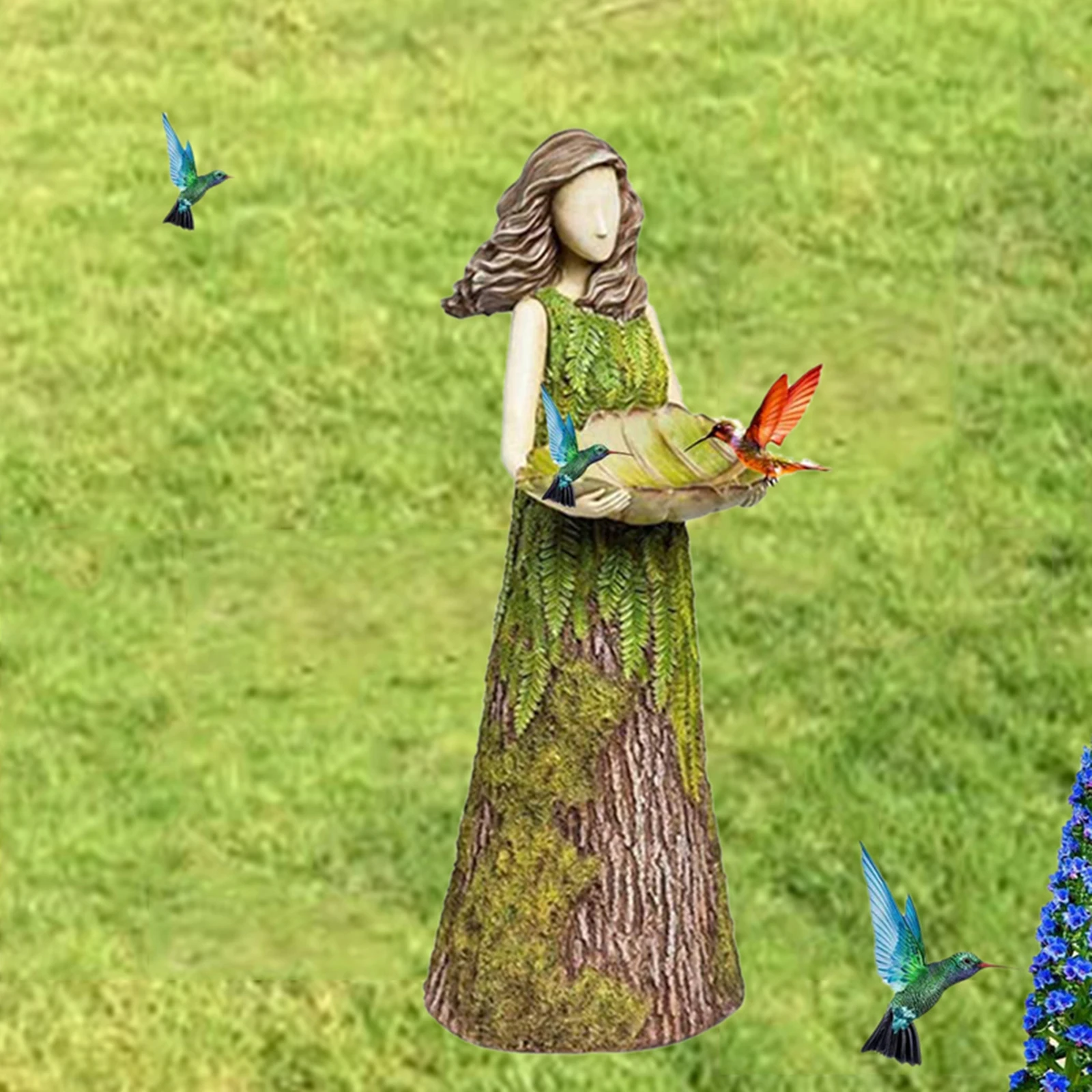 

Статуя Феи папоротника Sherwood с кормушкой для птиц, орнамент из смолы, уличное украшение для сада, статуи ручной работы
