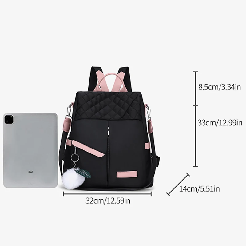Waterproof Casual Women Backpack Purse Anti-theft Rucksack Mochila Hairball Lightweight School Shoulder Bag For Teenagers Girls