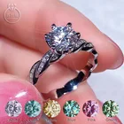 Оптовое кольцо из муассанита 0,5-2CT для женщин, подарок на день рождения, цвет синий, розовый, желтый, зеленый, S925, серебряные обручальные кольца