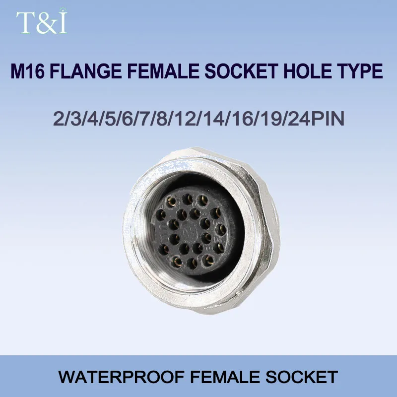 

5/10/100PCS Reverse Aviation Flange Female Socket IP67 Waterproof M16-09 Series With 2 3 4 5 6 7 8 12 19 24 Pins Metal Connector
