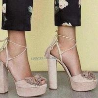 finge peep toe sandals fashion square heel platform high heels european style sexy solid color cross strap female high heels