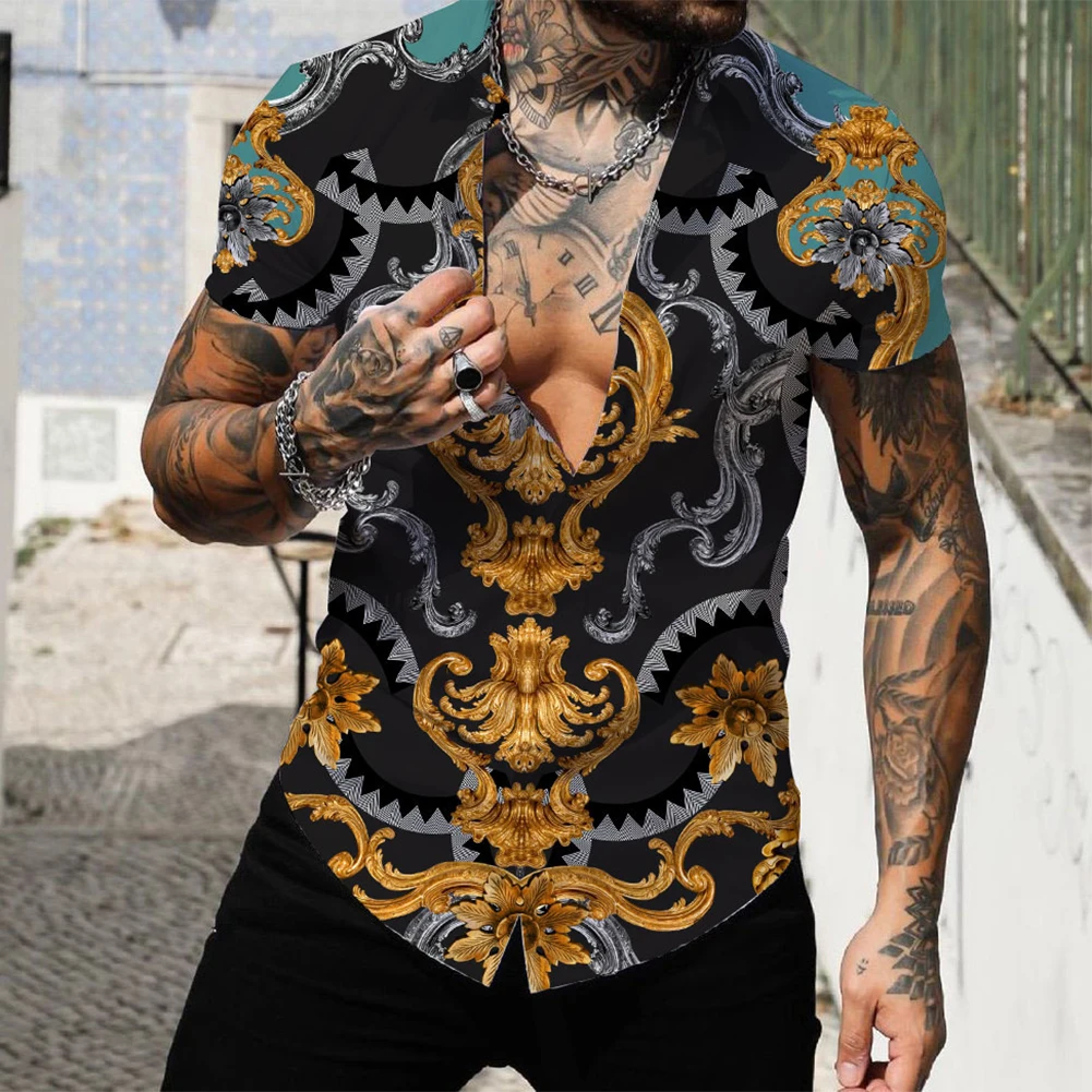 

Summer Shirts For Men Button Up Fashion 3d Printed Short Sleeve Casual Hawaiian T Tee Dress Classic Fit Everyday Wearing