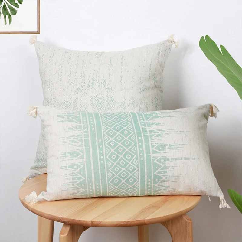 

Nordic Style Decorative Throw Pillow Case Tribal Boho Woven Tufted Tassels Geometric Patterns Printed Cushion Cover 애니쿠션 гань юй