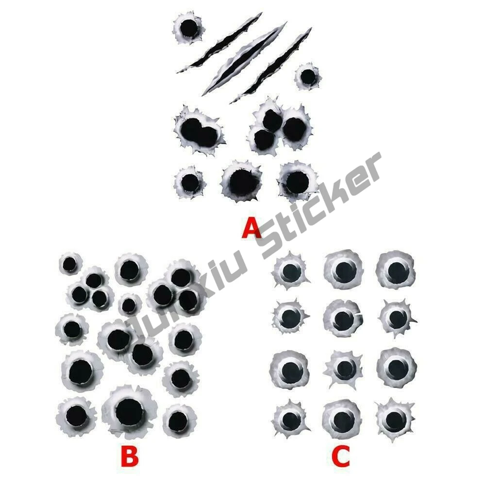 

3D Car Stickers Auto Bullet Hole Decals 3 Funny PVC Cover Scratches Decoration for Bumper Bodywork Windshield 3D Car Stickers