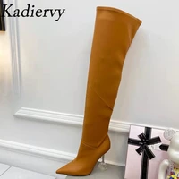 high heels over the knee boots women genuine leather stretch long boots strange style heels thigh high boots woman party shoes