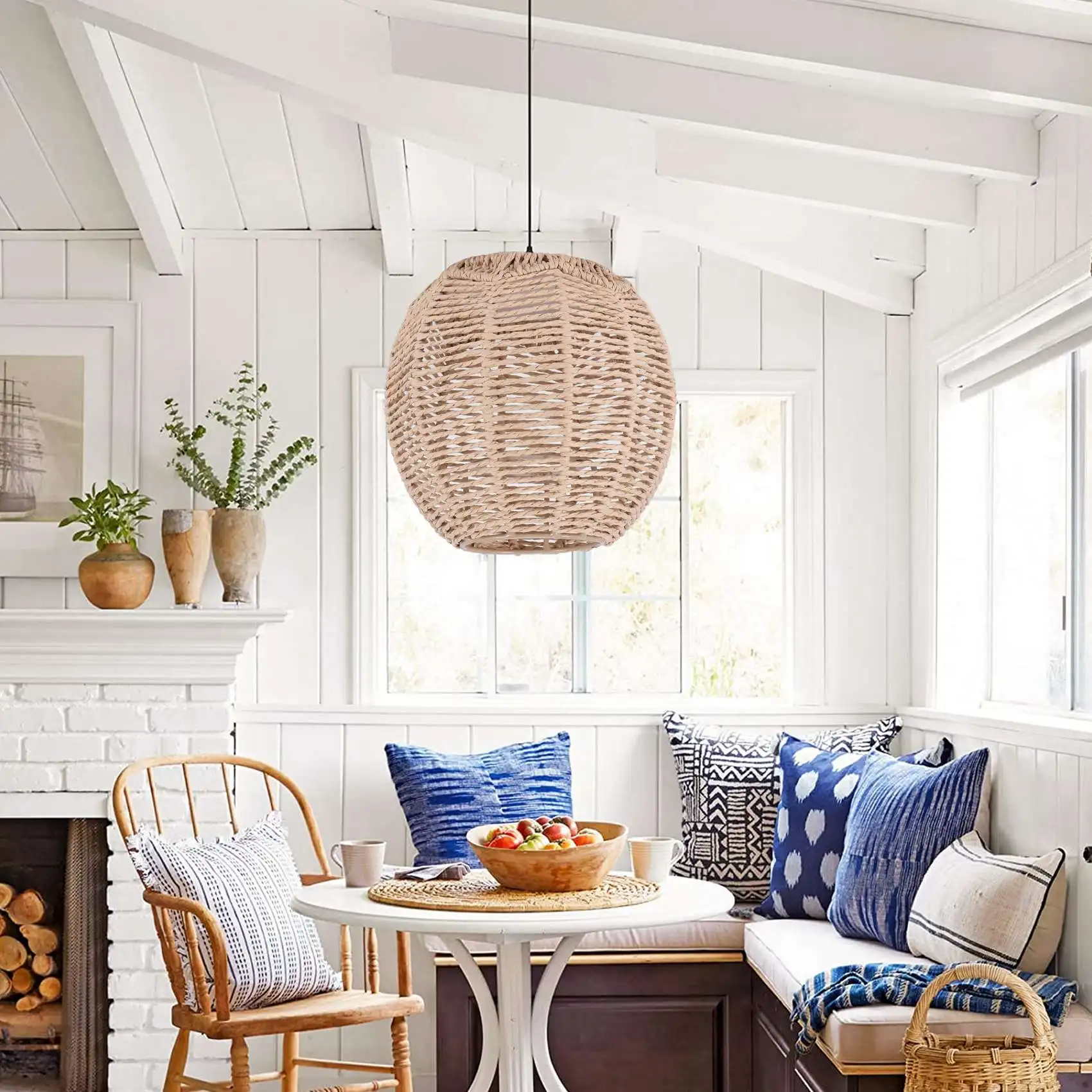 Плетеная люстра ручной работы из ротанга с абажуром в стиле ретро