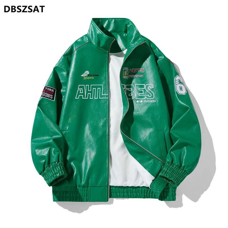 

Мужская кожаная куртка из ПУ кожи, свободная уличная теплая хлопковая куртка, костюм для гонок, локомотивный костюм, зима 2023