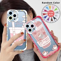 cute cartoon milk tea phone case for iphone 13 12 mini 11 pro max xs x xr 7 8 plus se 2020 2022 transparent soft tpu girl coque