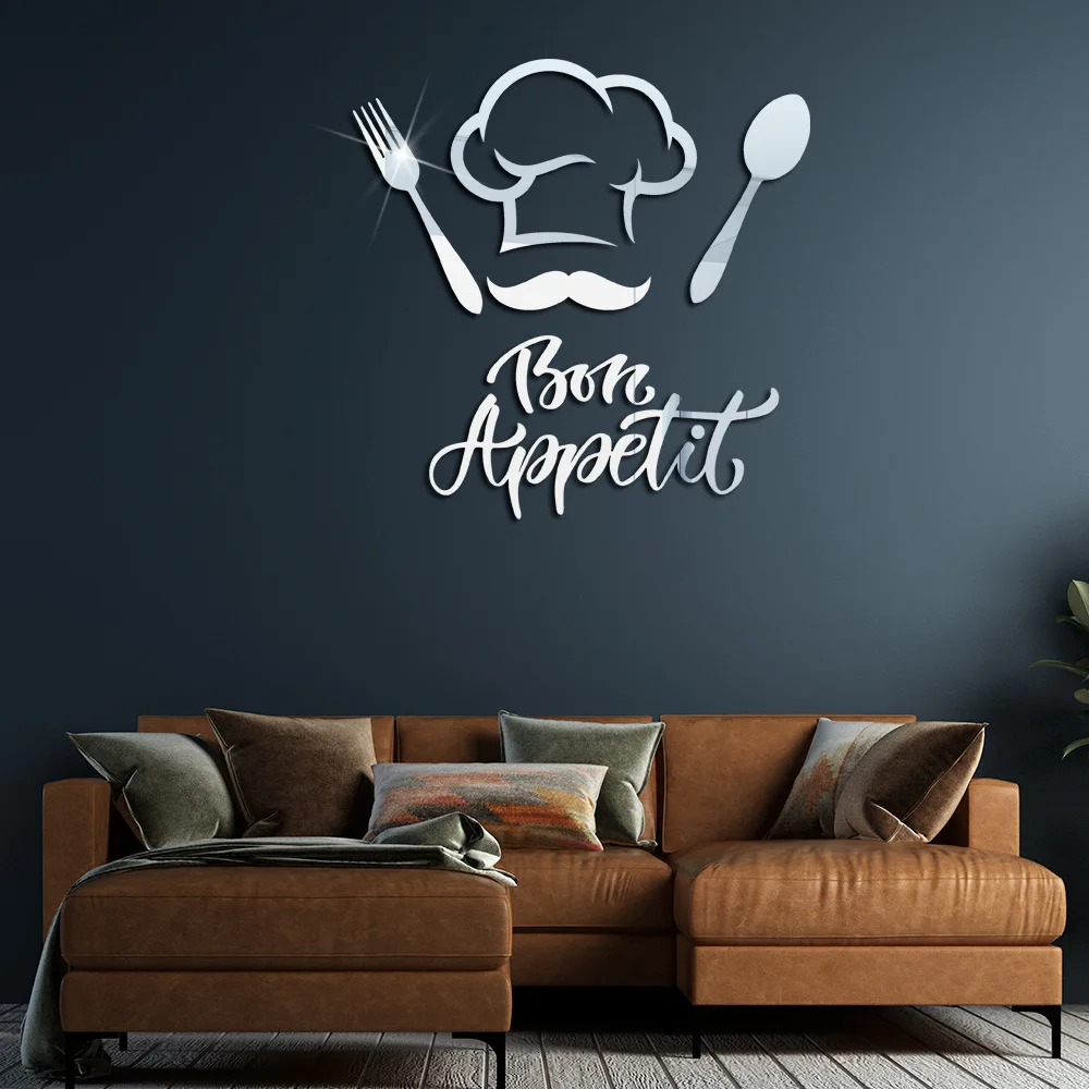 

Acrylic chef hat knife and fork decoration mirror wall waterproof sticker DIY mirror sticker bedroom wall self-adhesive
