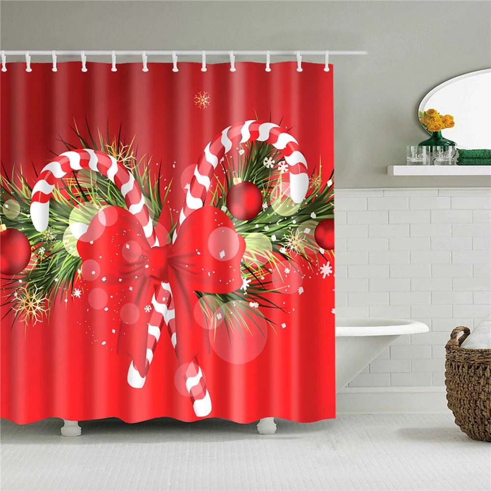 

Colorful Umbreallas Handle Shower Curtain Winter Snow Forest Pine Silver Snowy Scenery Bath Curtains Bathroom Decor with Hooks