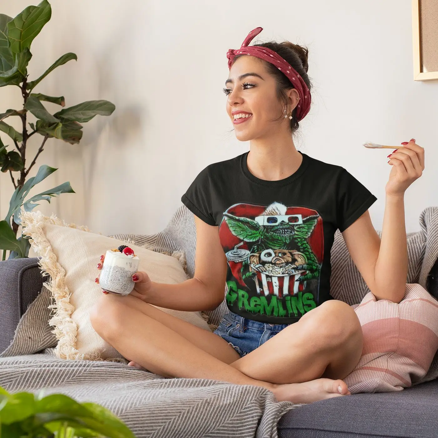 

Футболка Mogwai Gremlins, футболка Gremlins, новая модная серая женская футболка с круглым вырезом и коротким рукавом, женская футболка