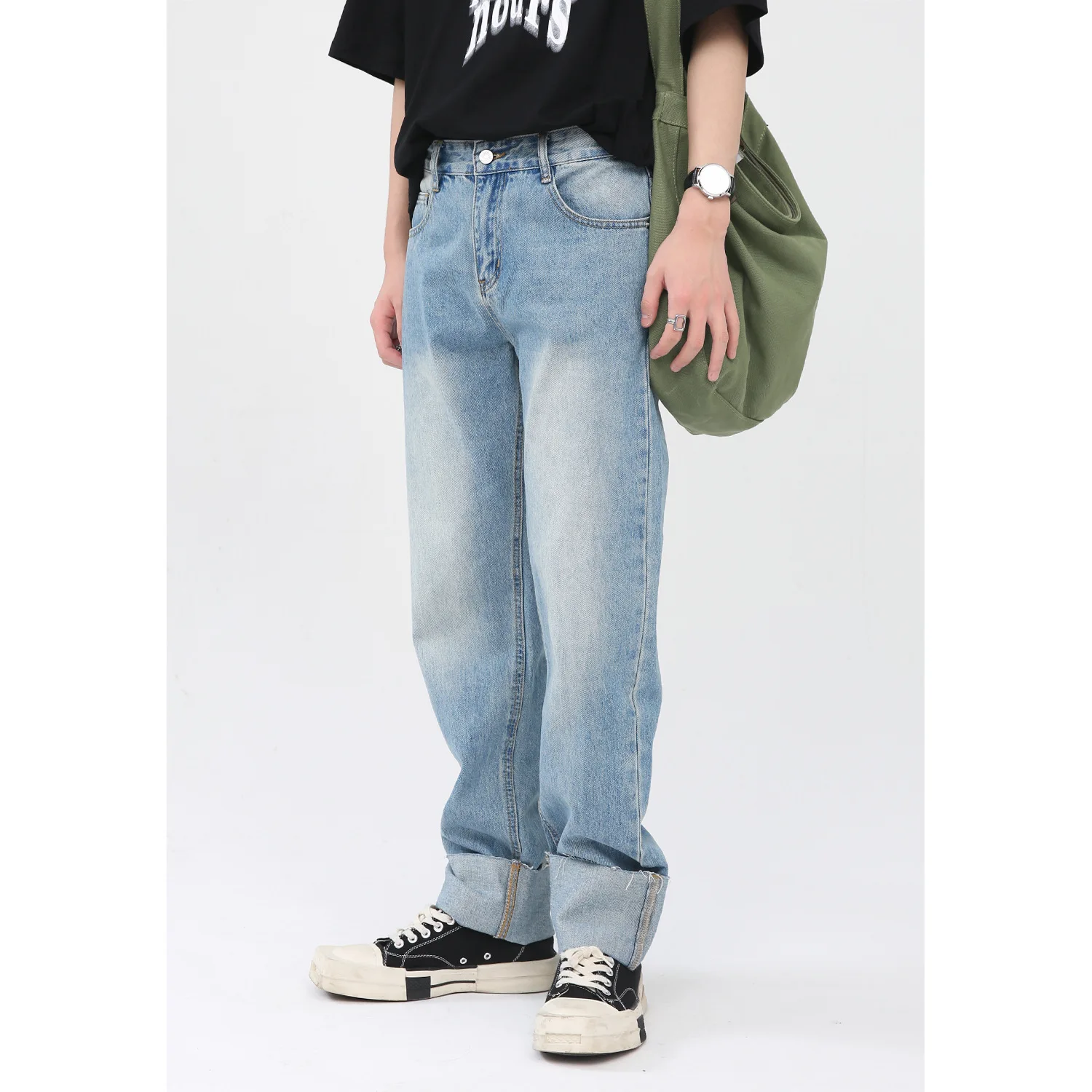 Four Seasons Men's Korean Version Personality Flanging Design Sense Mid-waist Men's Jeans Y2k Pants Men Designer Jeans for Men