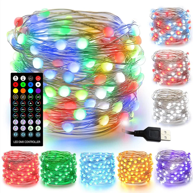 USB Holiday Light 5V WS2812B RGB Pixel LED String Copper Wire Garland Fairy 40Key Remote Control LED Strip Christmas Night Light