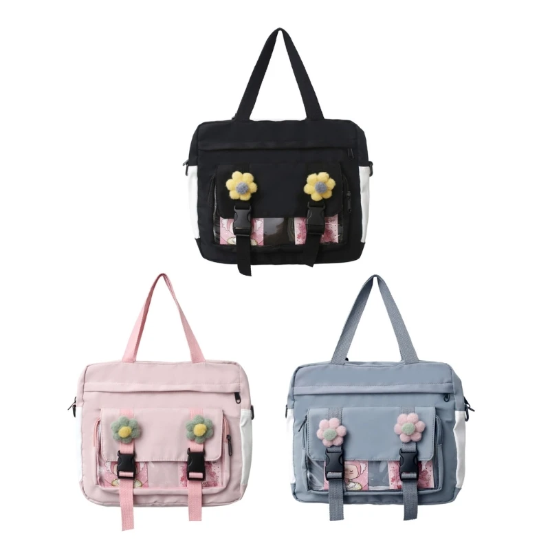 

Transparent Top Handle Handbag for Girl Cute Flower Shoulder Bag Teens Schoolbag