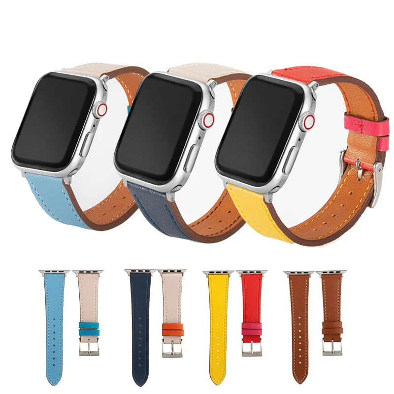 

Suitable for Apple watch strap iwatch1 2 3 4 5 generation leather contrast color real leather Apple Watch Band S058