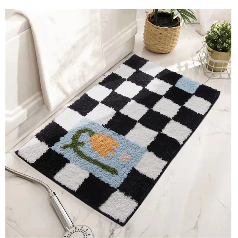 Шахматный клетчатый Асимметричный напольный коврик ковер Нескользящий